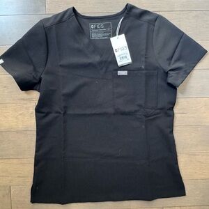FIGS Black Scrub Top with Chest Pocket